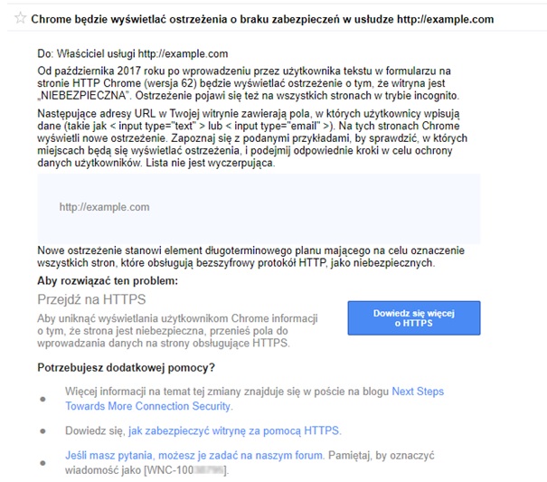 Google informuje o zmianie polityki bezpieczeństwa Google Chrome dotyczącej wykorzystania protokołu https w witrynach