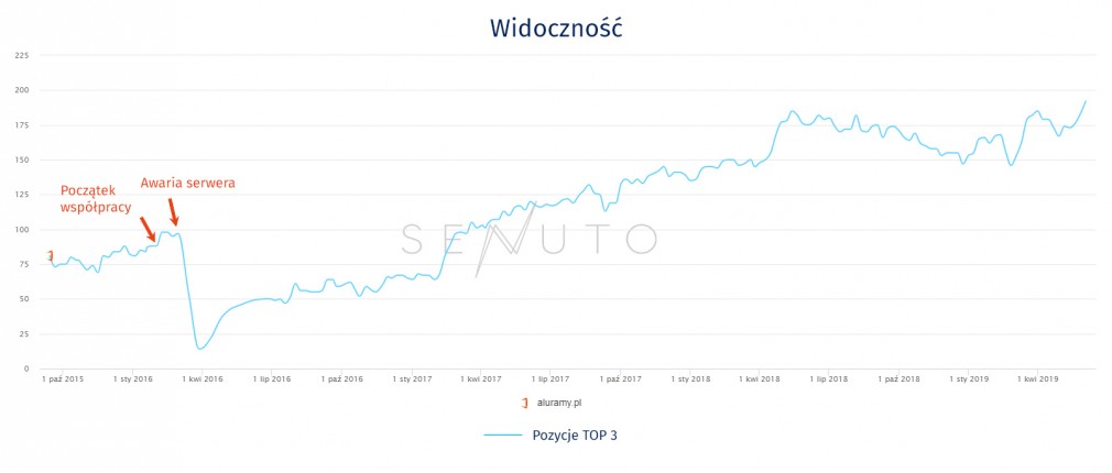 Widoczność fraz z Top 3 od początku współpracy z Agencją