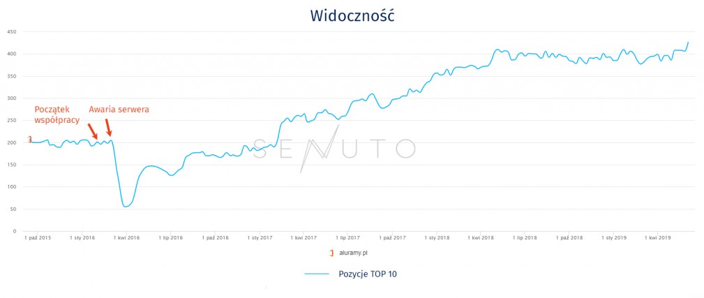 Widoczność fraz z Top 10 od początku współpracy z Agencją