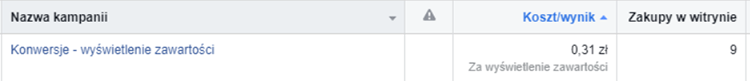Facebook - koszt - wynik.