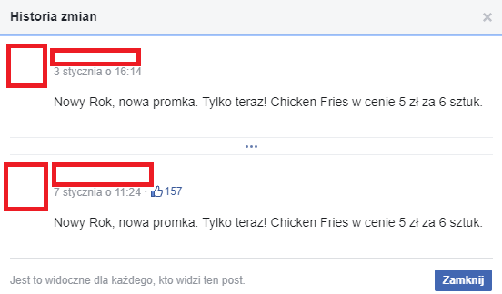 historia edycji posta na facebooku