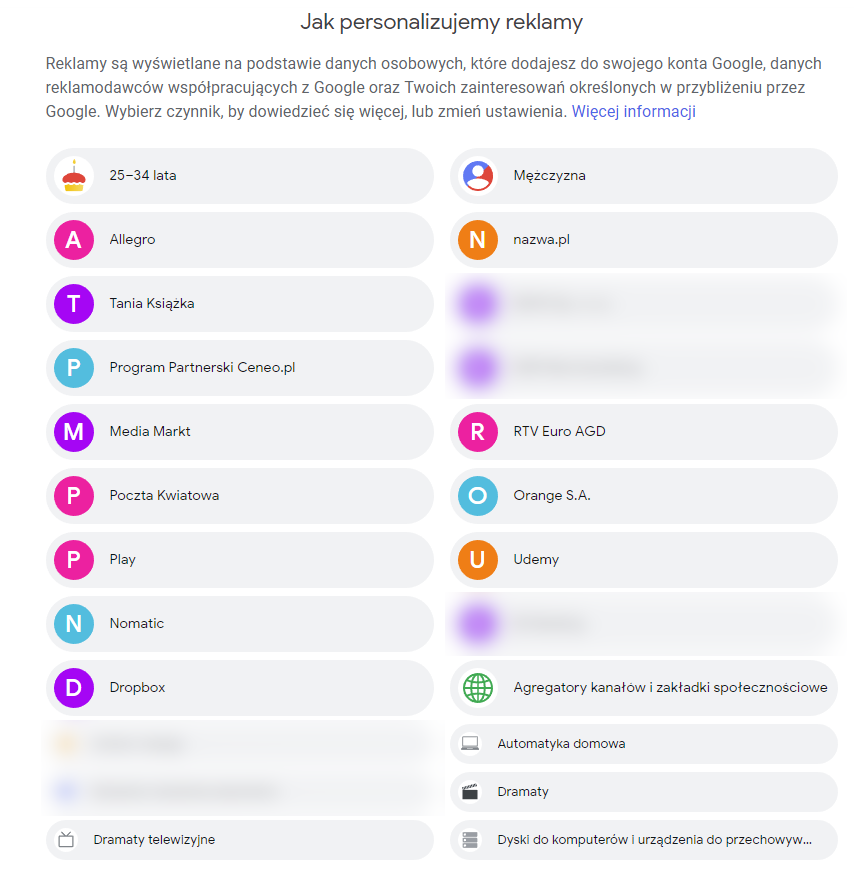 ustawienia personalizacji reklam na koncie google