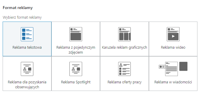 Wybór formatu reklamy na Linkedin Ads