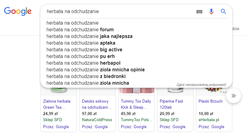 Podpowiedzi Google