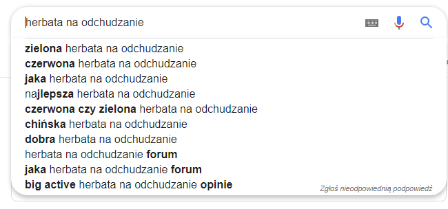 Podpowiedzi Google