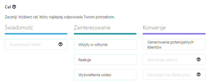 Wybór celu w kampanii na Linkedin Ads