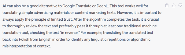 tłumaczenie tekstu na język angielski przez Chat GPT