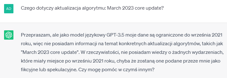 Przykładowy prompt w chat GPT