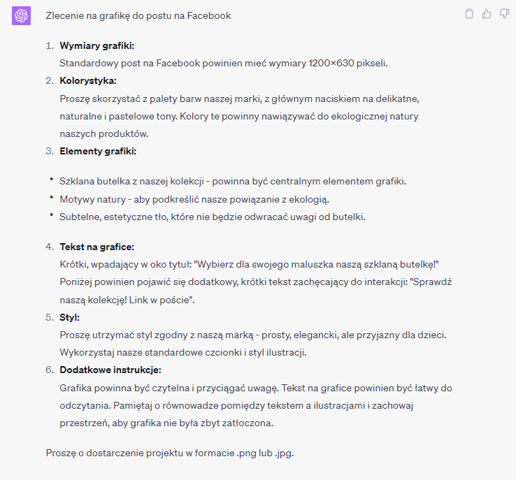 Zlecenie na grafikę do postu Facebook stworzony przez chat GPT