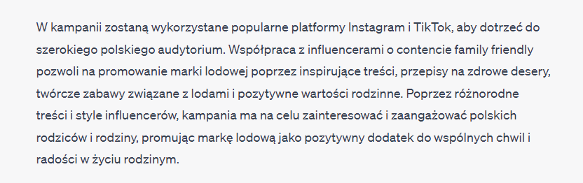 Wymyślenie kampanii influencerskiej dla marki lodowej stworzone przez chat gpt część czwarta 