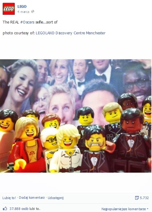 selfie na gali oscarów LEGO