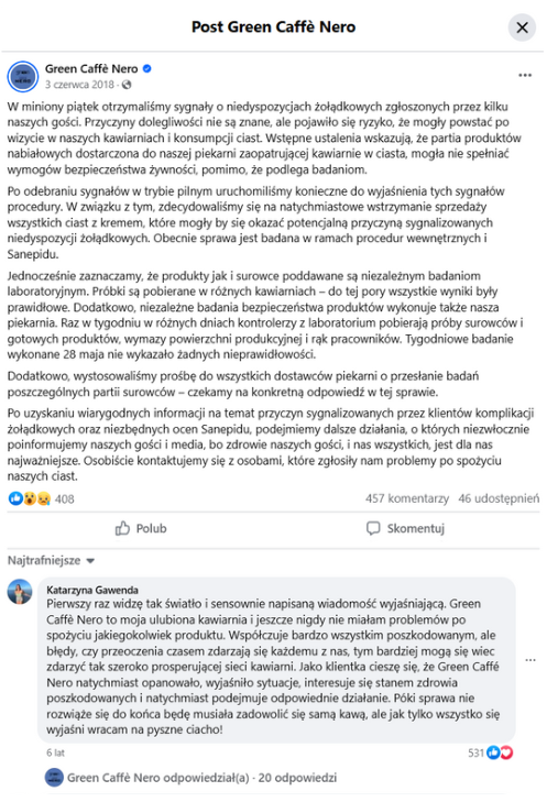 Salmonella w Green Caffe Nero