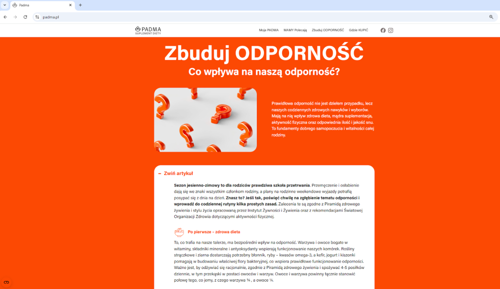 Treści edukacyjne przygotowane na witrynę WWW Marki PADMA