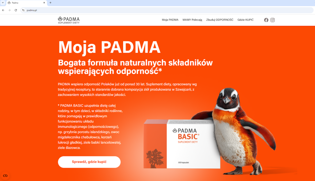 Fragment strony głównej Marki PADMA