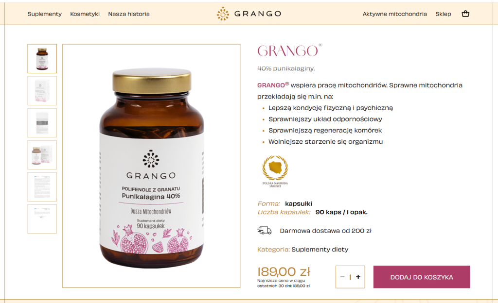 Fragment karty produktu w sklepie internetowym Marki GRANGO